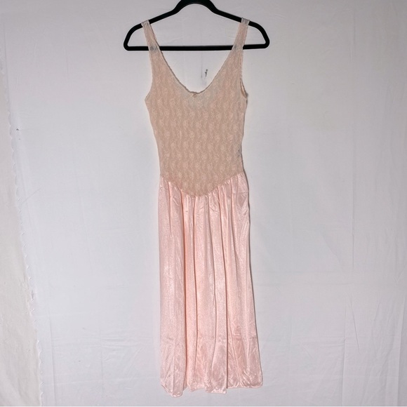 Vintage Baby Pink Lace Top W Satiny Skirt Midi Length Slip Dress Lingerie M - Picture 12 of 12